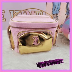 NWT 💖 {Juicy Couture} Glamorous Travel Companion:  Pink Velvet Gold Foil Train